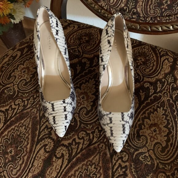 Coach Orchard black & white snake skin wedge heels women's size 9.5 B - Picture 1 of 9